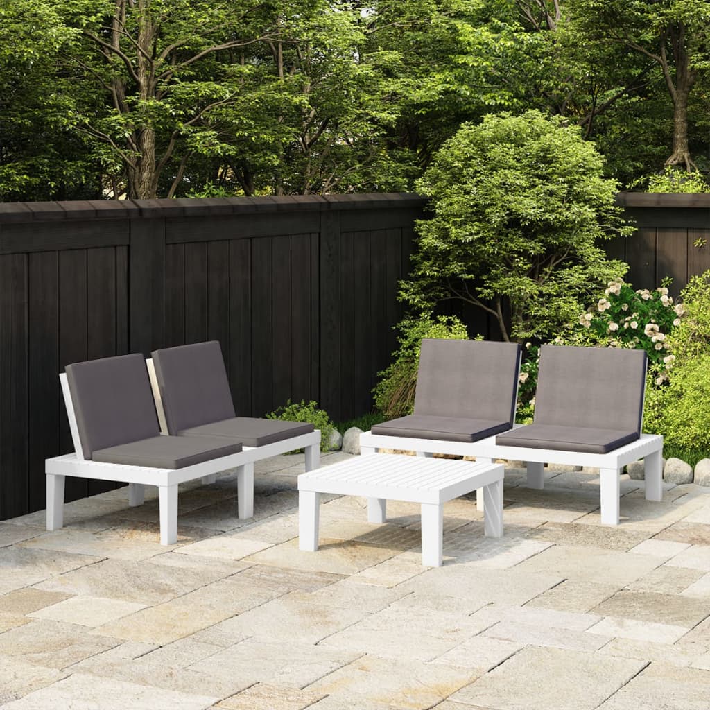 3-tlg. Garten-Lounge-Set mit Kissen Kunststoff Weiss